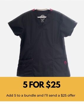 Health Pro black/pink v-neck scrub top.